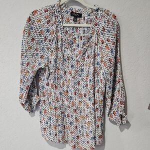 EUC Melissa Paige Lush Multicolor Floral Blouse In Crinkle Fabric